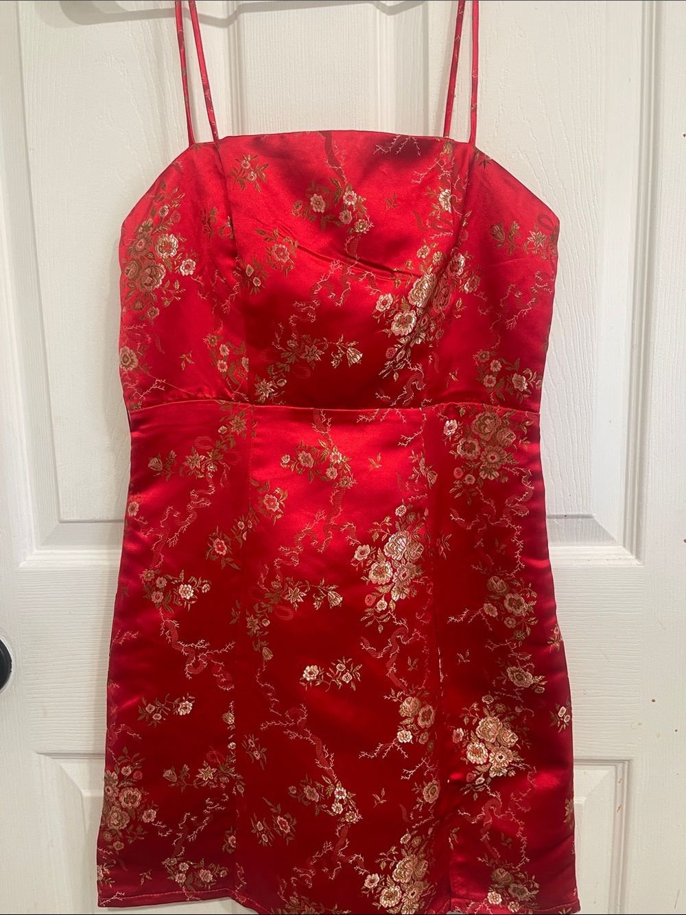 Red Floral Satin Slip Dress size S